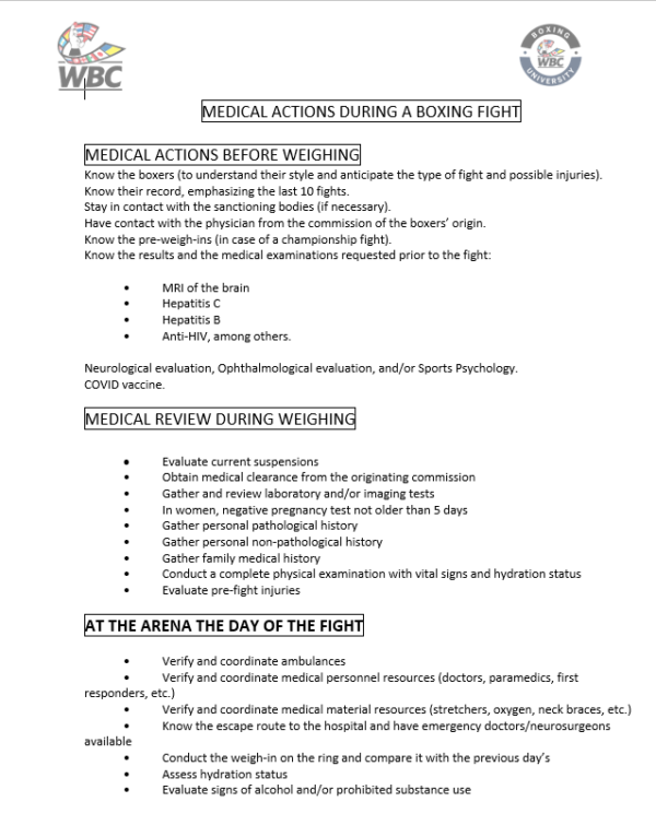 Medical Actions During a Boxing Fight